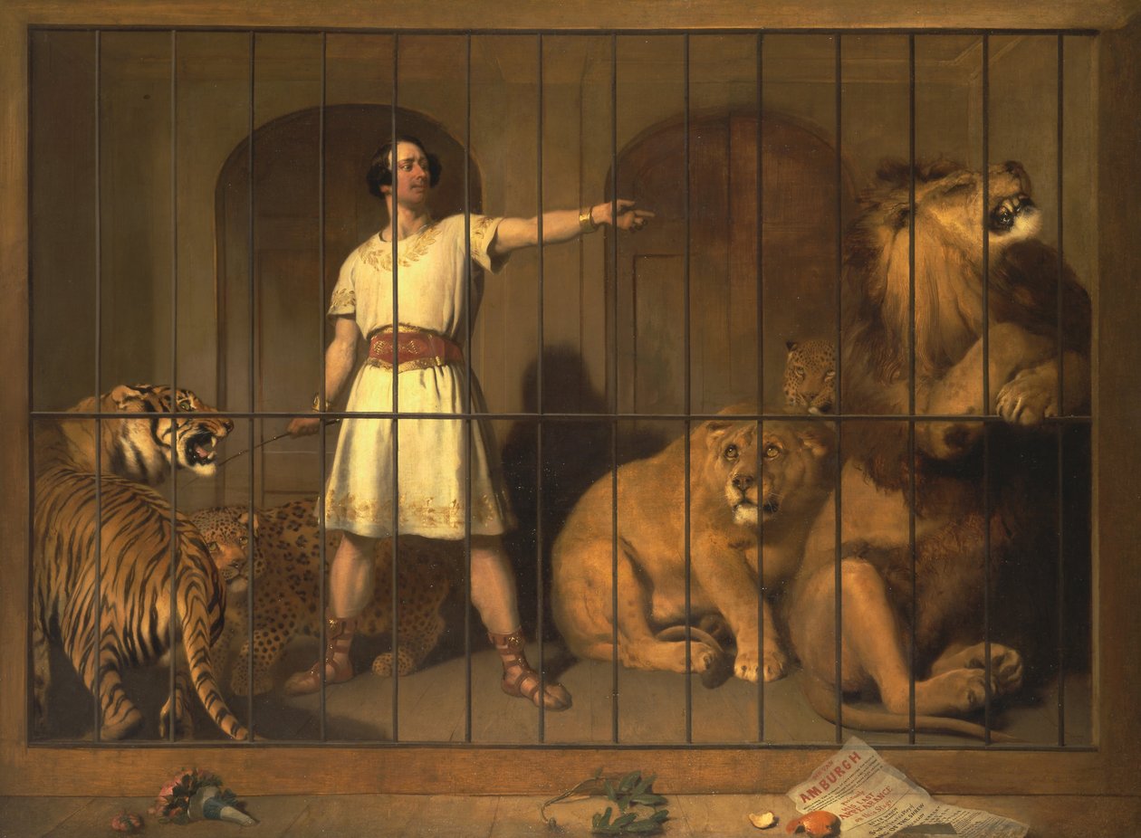 Van Amburghin muotokuva, kun hän esiintyi eläintensä kanssa Lontoon teattereissa tekijältä Edwin Landseer