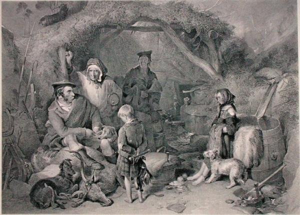 The Highland Whisky Still, Robert Gravesin kaivertama, julkaistu 1876 (kaiverrus) tekijältä Edwin (after) Landseer