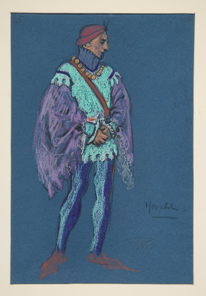 Herald, pukupiirros Henry Irvingille tekijältä Edwin Austin Abbey