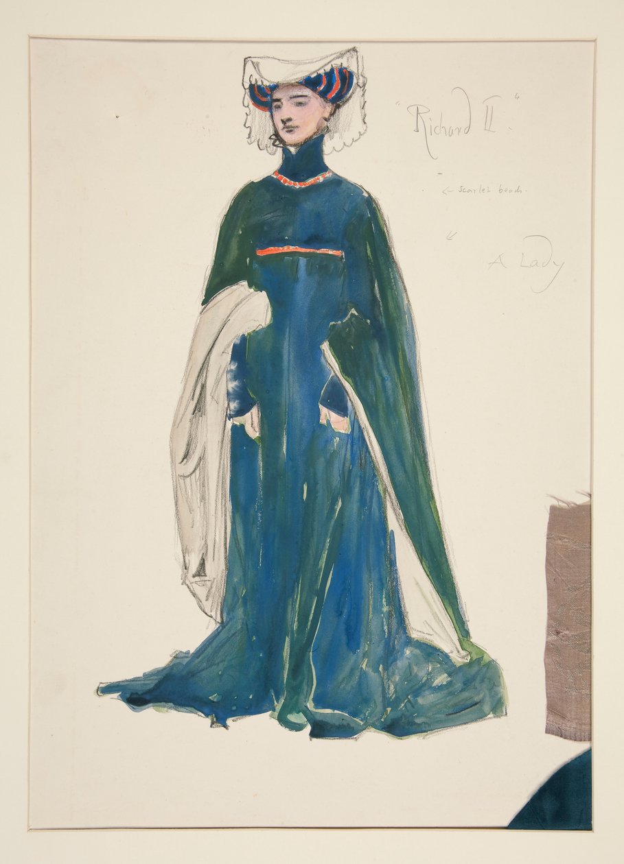 Nainen, pukupiirros Henry Irvingille tekijältä Edwin Austin Abbey