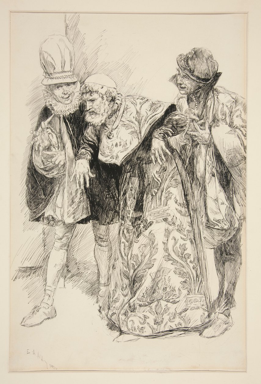 Baptista Protests, kuvitus näytökselle I, kohtaus i, Särän kesyttäminen tekijältä Edwin Austin Abbey
