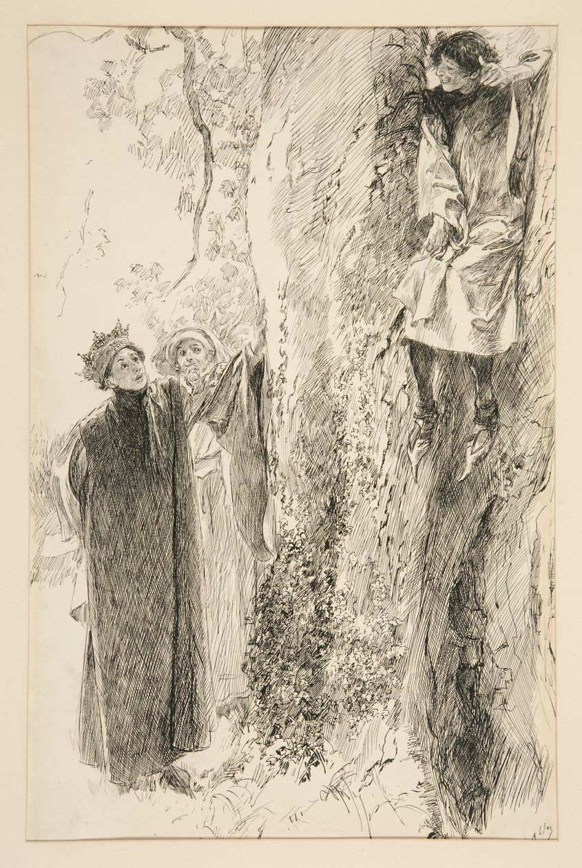 Biron ja kuningas, näytöksestä IV, kohtaus iii, Rakkaus tekijältä Edwin Austin Abbey