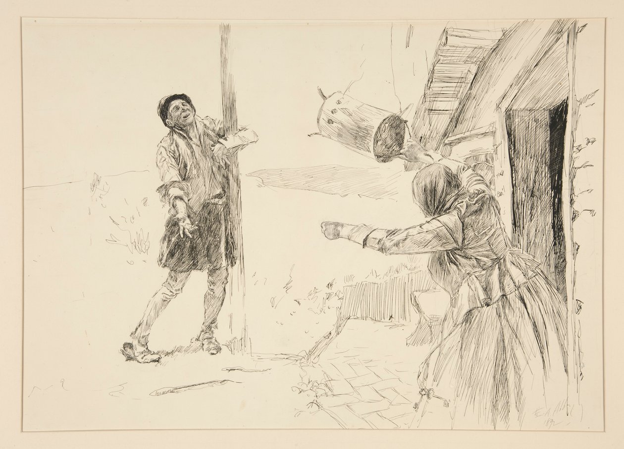 Christopher Sly, kuvitus johdannosta, kohtaus ii, äijän kesyttäminen tekijältä Edwin Austin Abbey