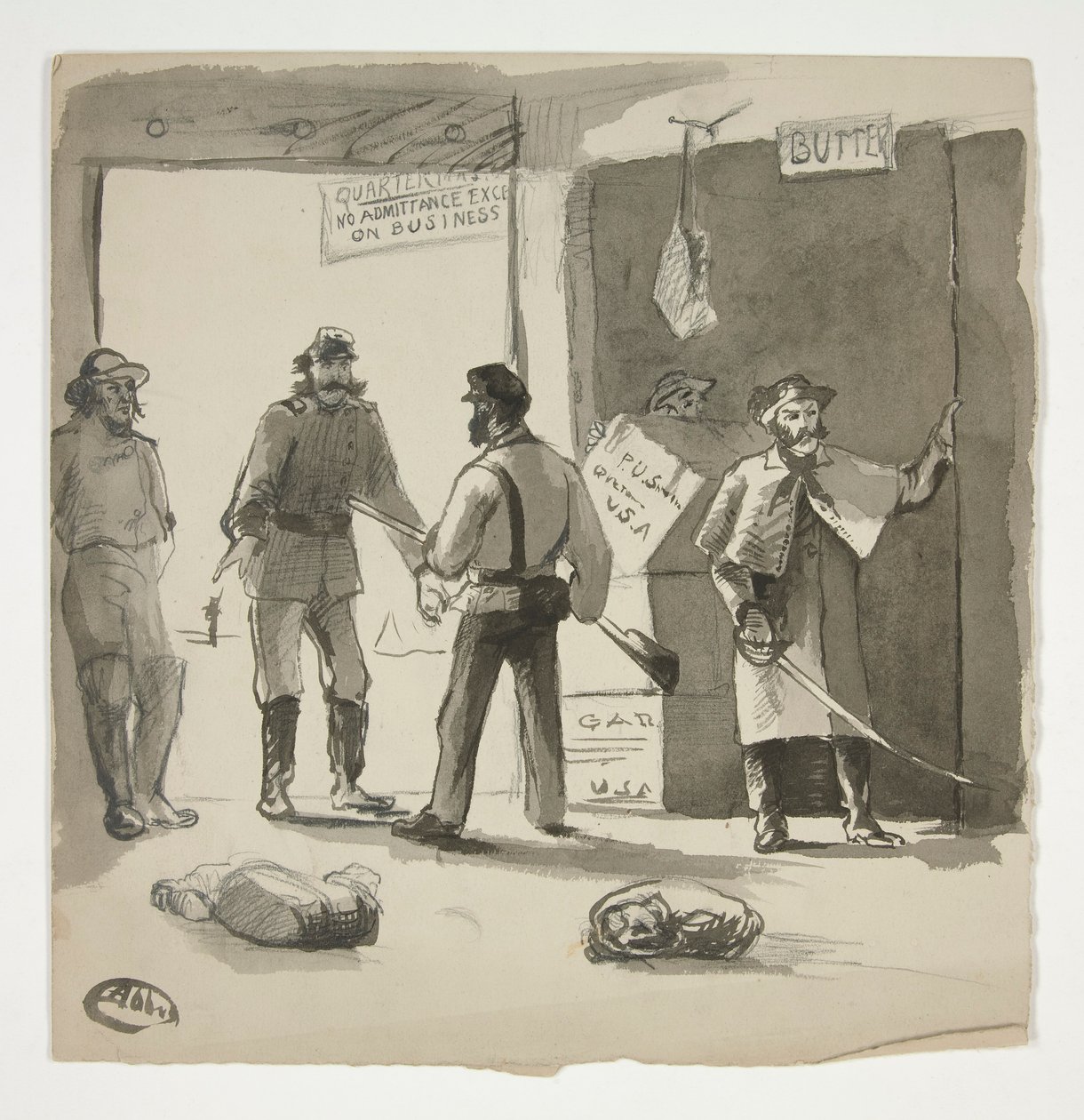 Sisällissodan luonnos (recto); Mies katselee maalausta (versio) tekijältä Edwin Austin Abbey