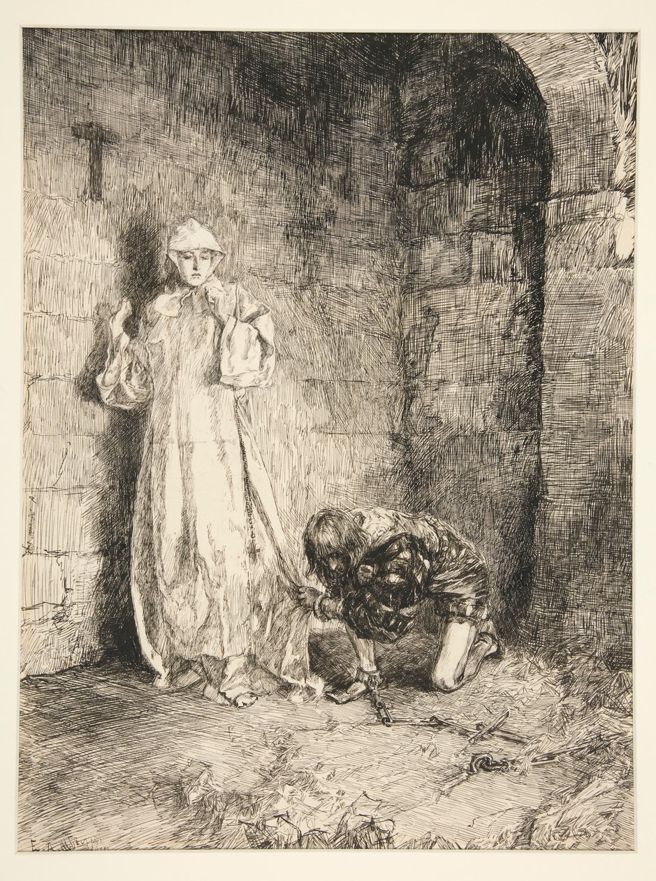 Claudio ja Isabella - näytös III, kohtaus I, Mitta mittaa vastaan tekijältä Edwin Austin Abbey