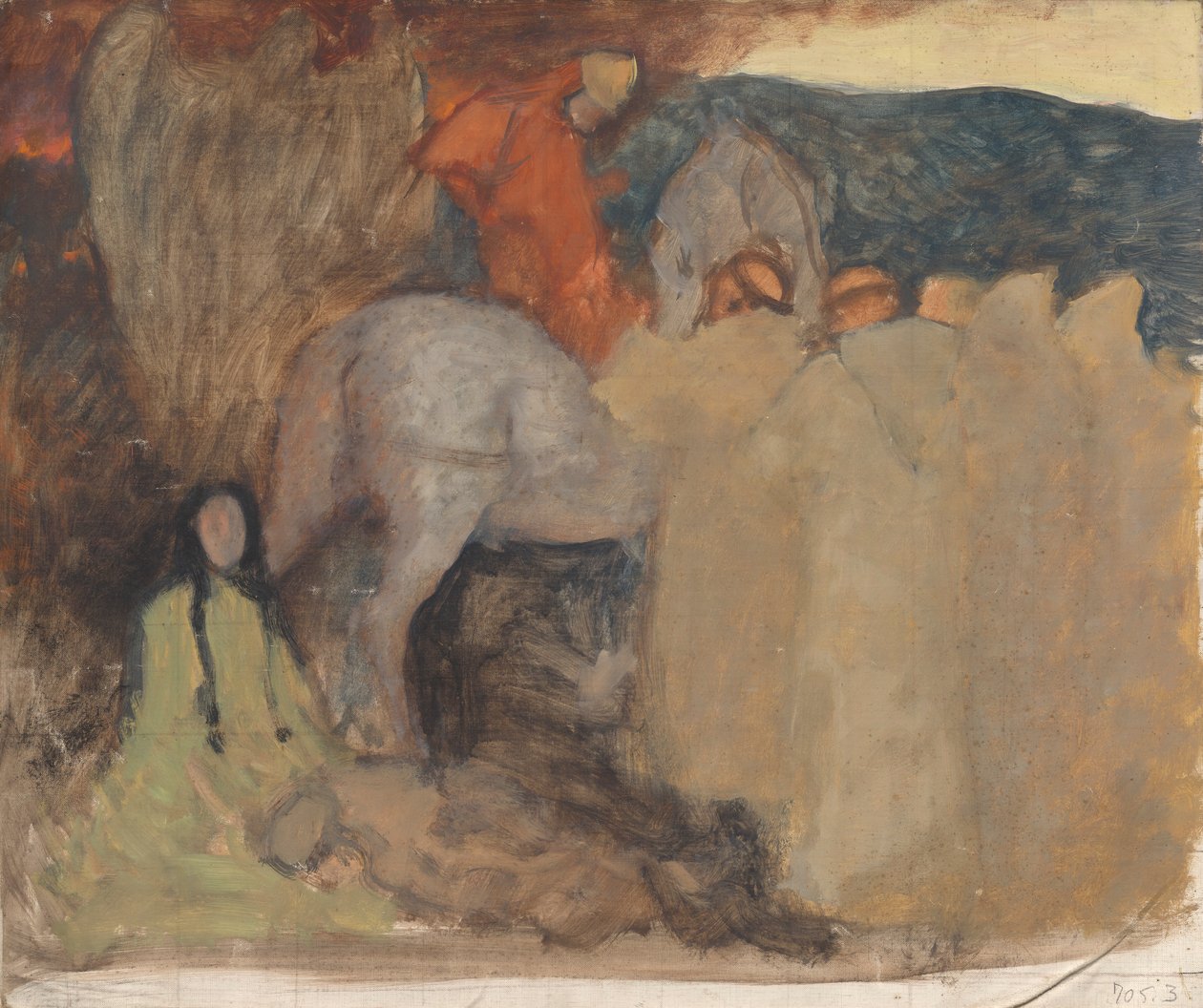 Sävellystutkimus, mahdollisesti Galahad lähtee maasta, teoksessa The Quest and Achievement of the Holy Graal, Book Delivery Room, Boston Public Library tekijältä Edwin Austin Abbey