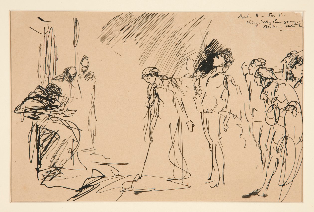 Oikeuskohtaus (näytös II, kohtaus II, kuningas Lear?) tekijältä Edwin Austin Abbey