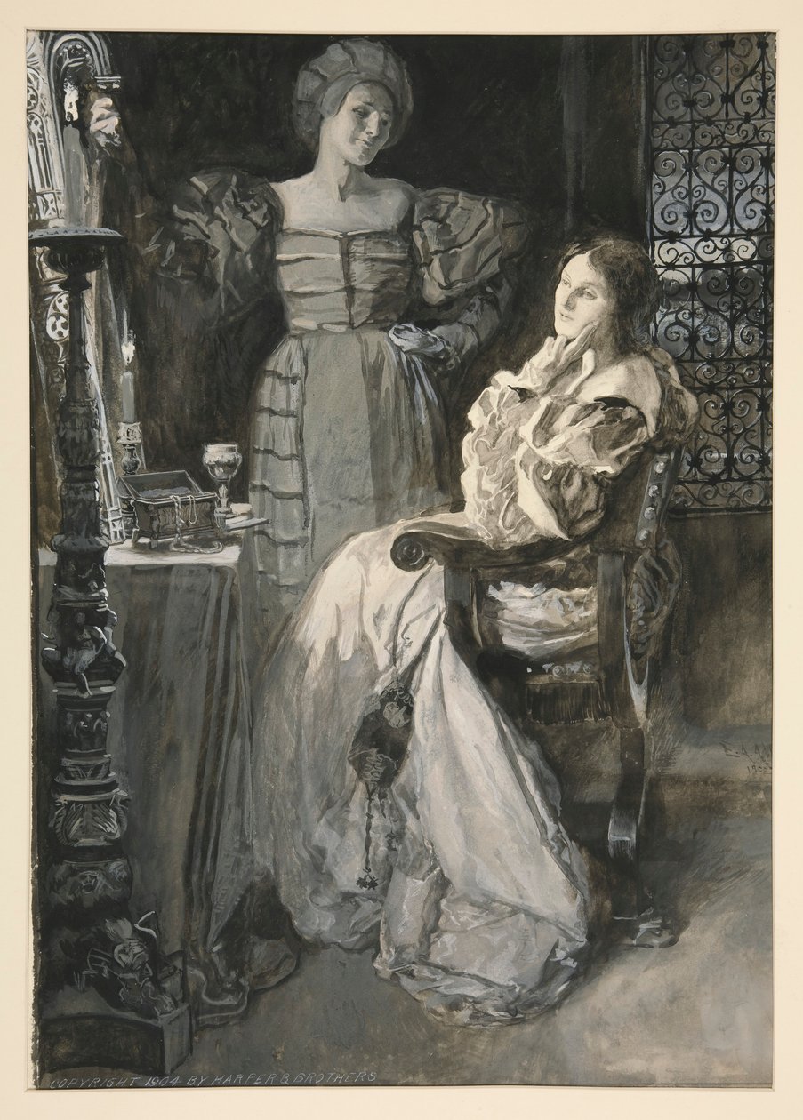 Desdemona ja Emilia - IV näytös, kohtaus III, Othello tekijältä Edwin Austin Abbey