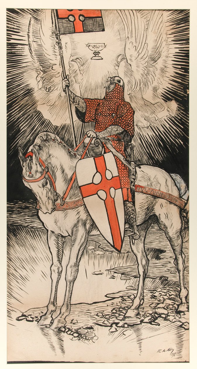 Piirustus Abbeyn kirjan näyttelyn ja julkaisun julisteeseen tekijältä Edwin Austin Abbey