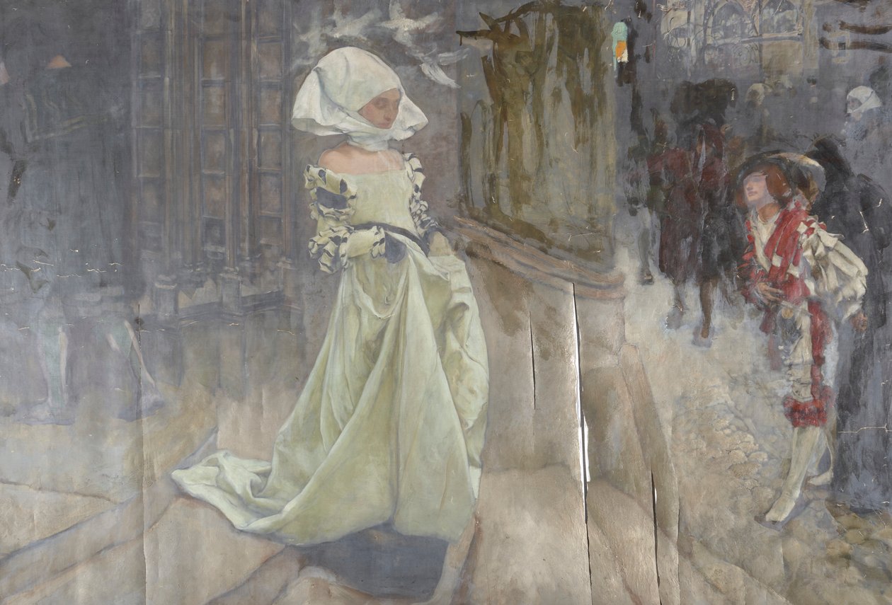 Figuuritutkimus, mahdollisesti Margaretille ja Faustille tekijältä Edwin Austin Abbey