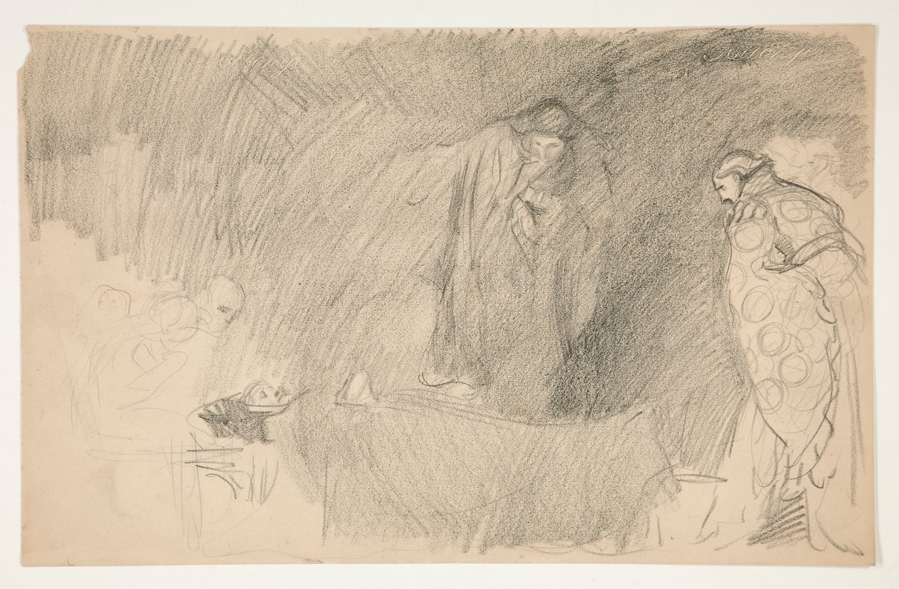 Figuuri levossa, luonnos tuntemattomasta Shakespearen näytelmästä tekijältä Edwin Austin Abbey