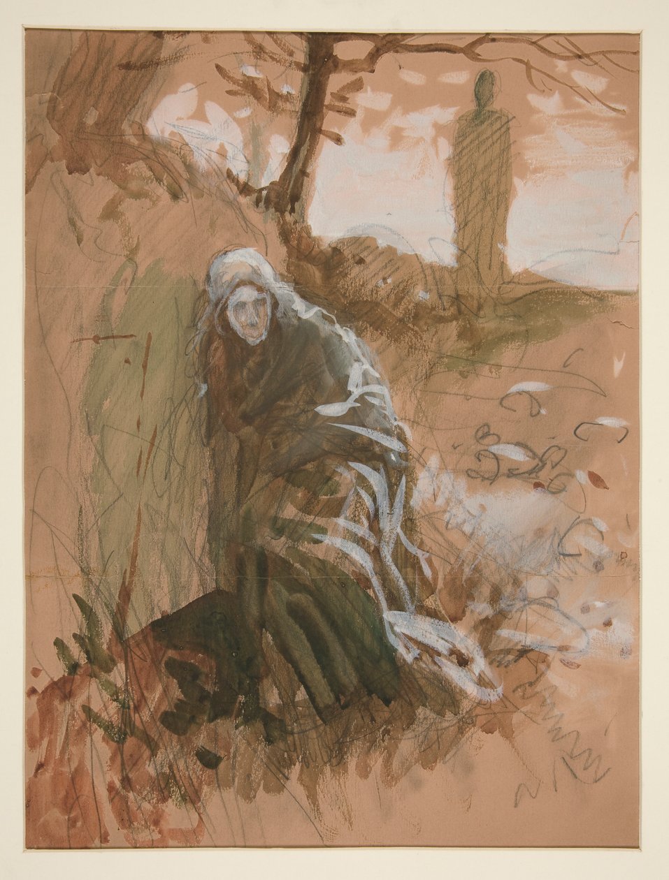 Figuuri metsässä - tunnistamaton kuva tekijältä Edwin Austin Abbey