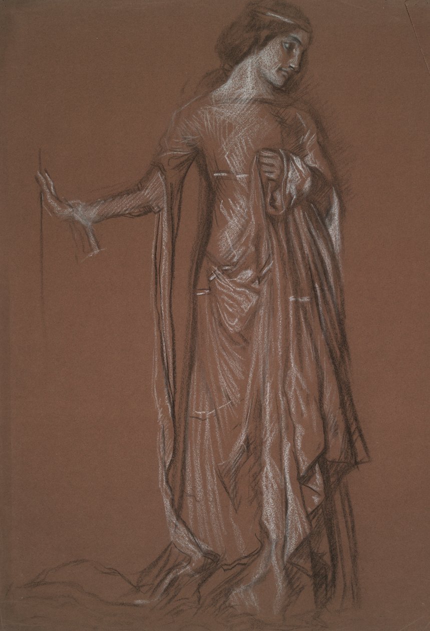 Kuviotutkimus. Puuhiiltä ja liitua punaiselle paperille. tekijältä Edwin Austin Abbey