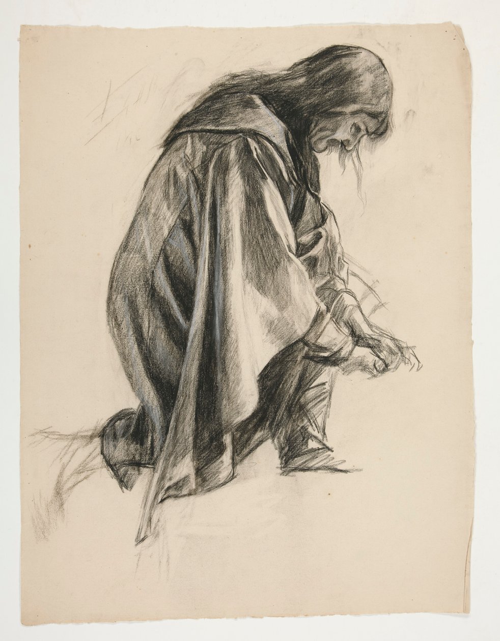 Figuuritutkimus Sir Lancelotille ja Sir Borsille, jotka asettavat Galahadin kannuiksi (?), The Quest of the Holy Graalista (toinen 15 maalauksen sarjasta Bostonin julkiselle kirjastolle, valmistui vuonna 1901) tekijältä Edwin Austin Abbey