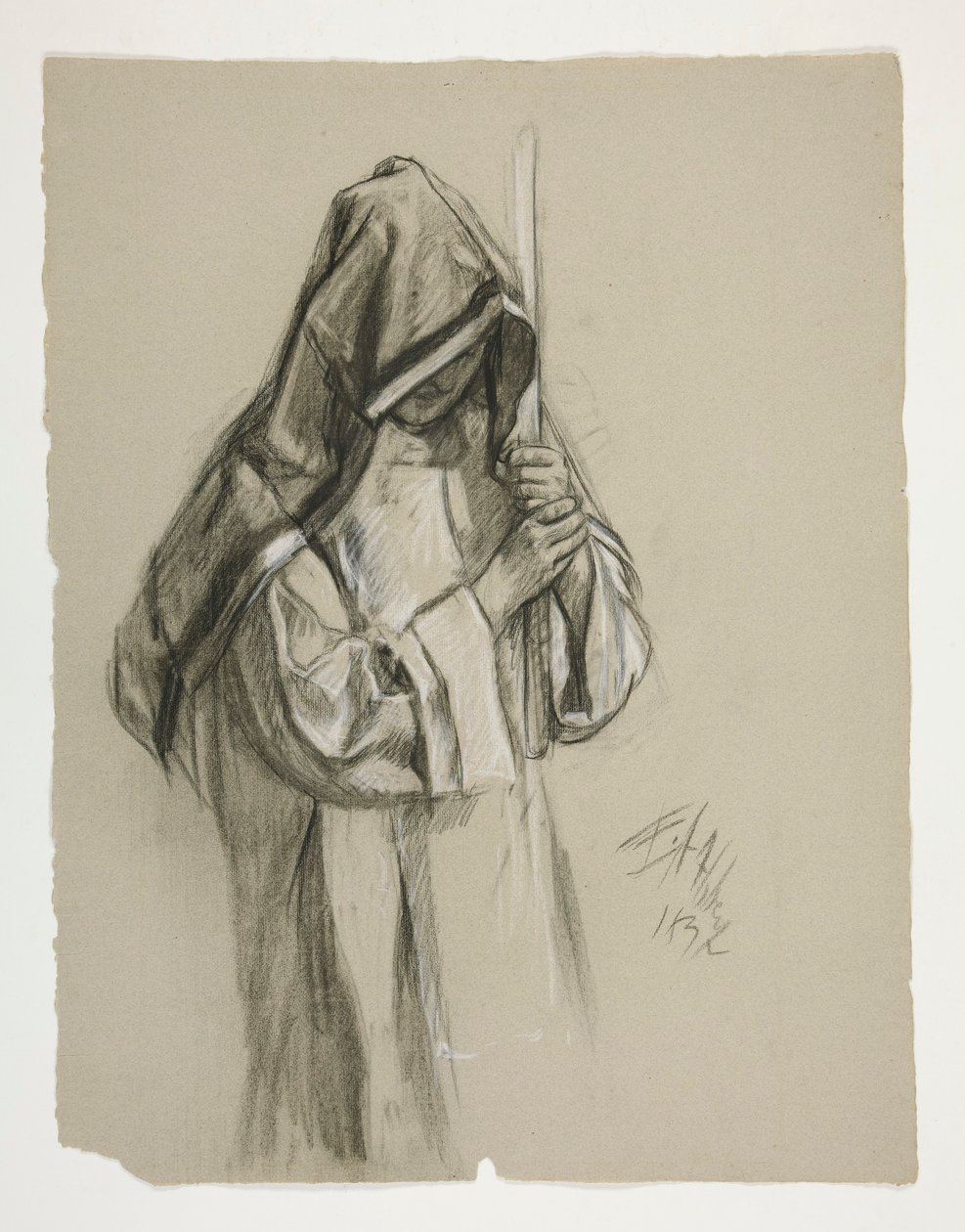 Figuuritutkimus Sir Lancelotille ja Sir Borsille varustaa Galahad hänen kannuineen, The Quest of the Holy Grail (toinen 15 maalauksen sarjasta Bostonin julkiselle kirjastolle, valmistui vuonna 1901) tekijältä Edwin Austin Abbey