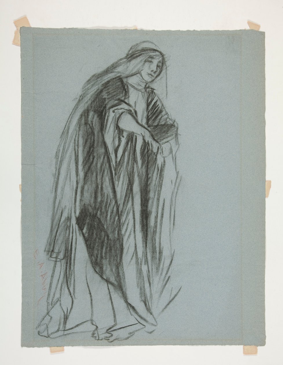 Figuuritutkimus Neittojen linnaa varten(?), The Quest of the Holy Graal (15 maalauksen sarja Bostonin yleiselle kirjastolle, valmistui vuonna 1901) tekijältä Edwin Austin Abbey