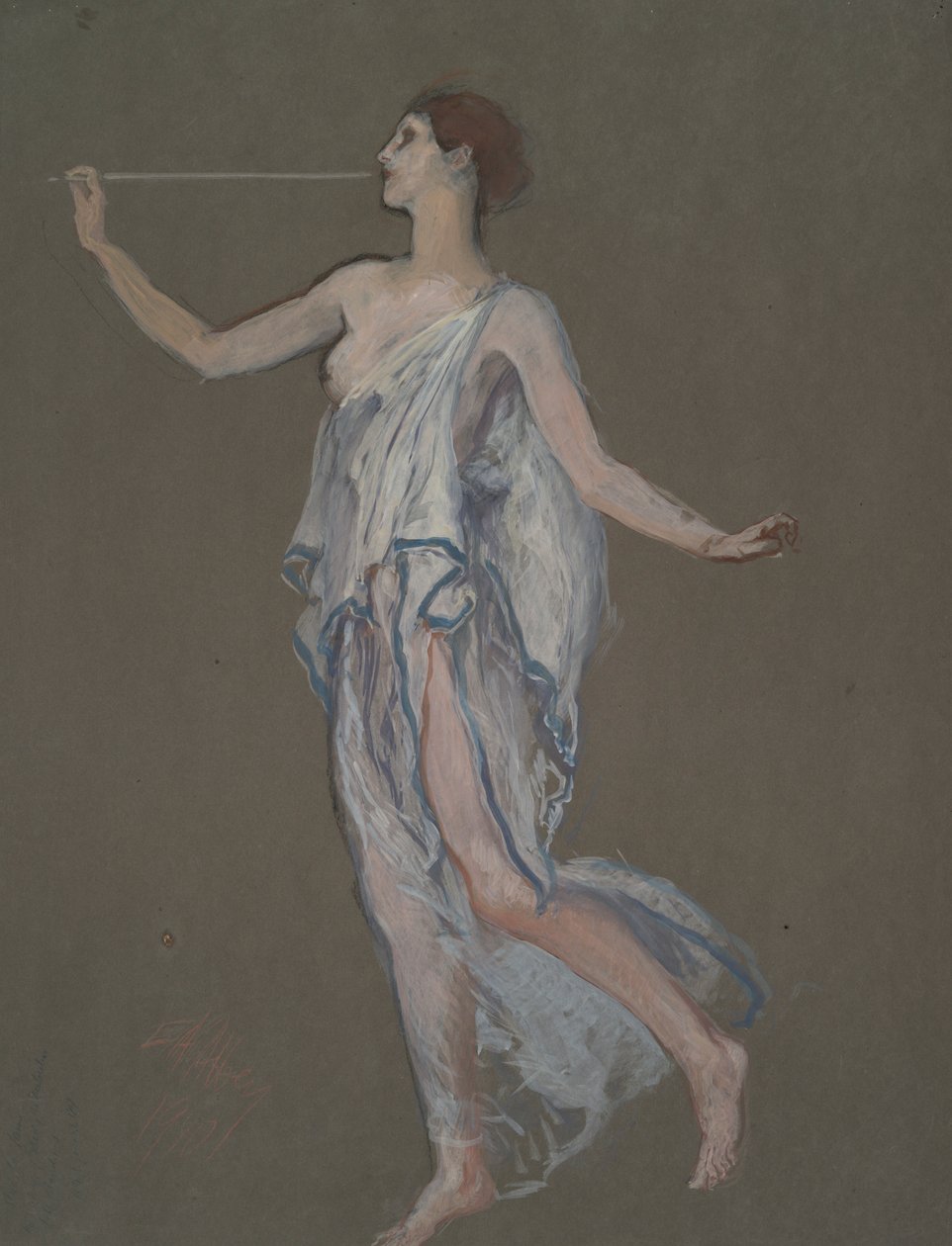 Figuuritutkimus Fame-hahmolle(?) in tekijältä Edwin Austin Abbey
