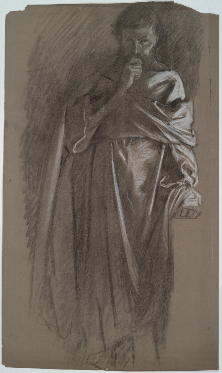 Figuuritutkimus, mies pitelee pukua tekijältä Edwin Austin Abbey