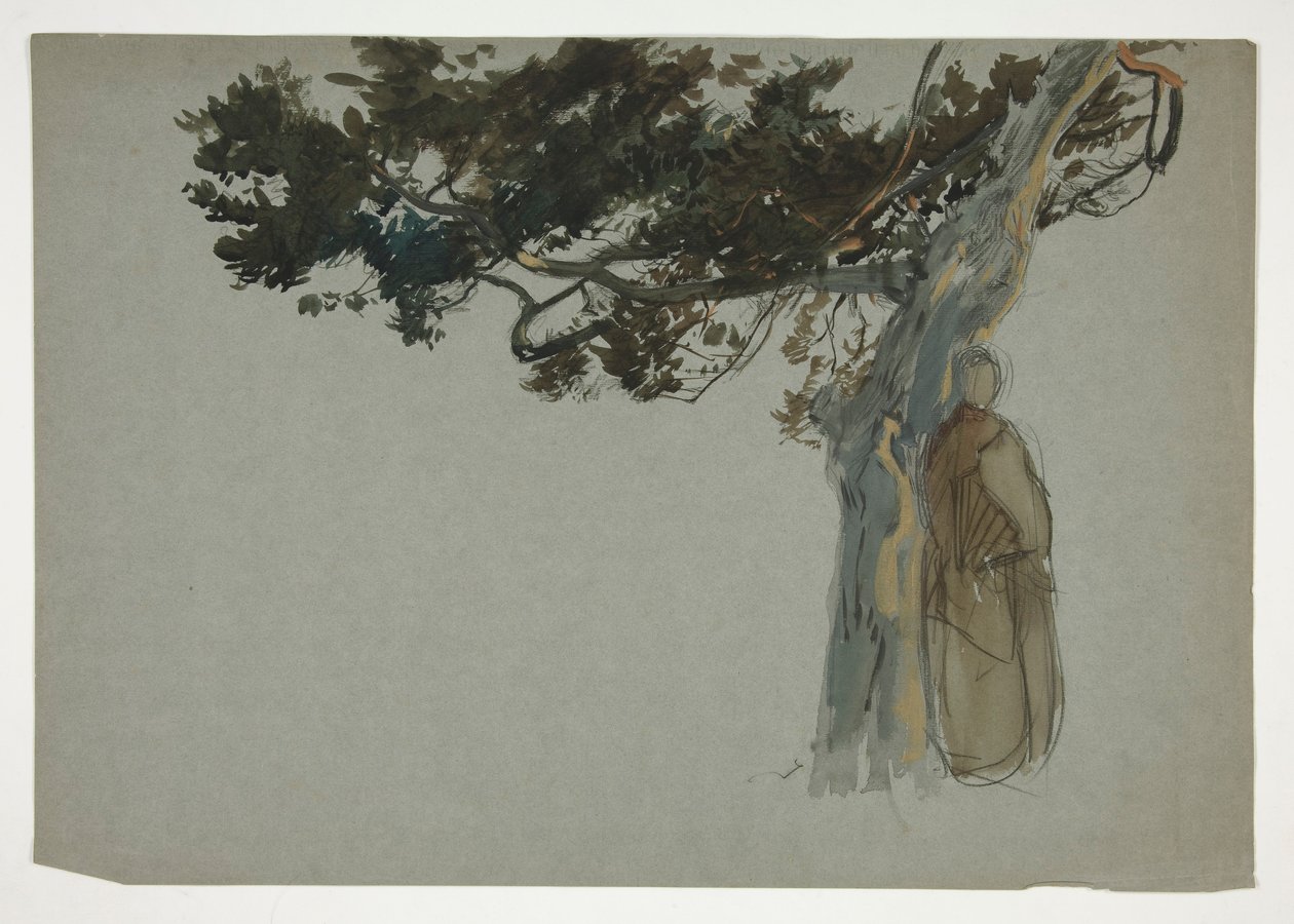 Figuurit seisovat puun alla - (tunnistamaton kuva) tekijältä Edwin Austin Abbey