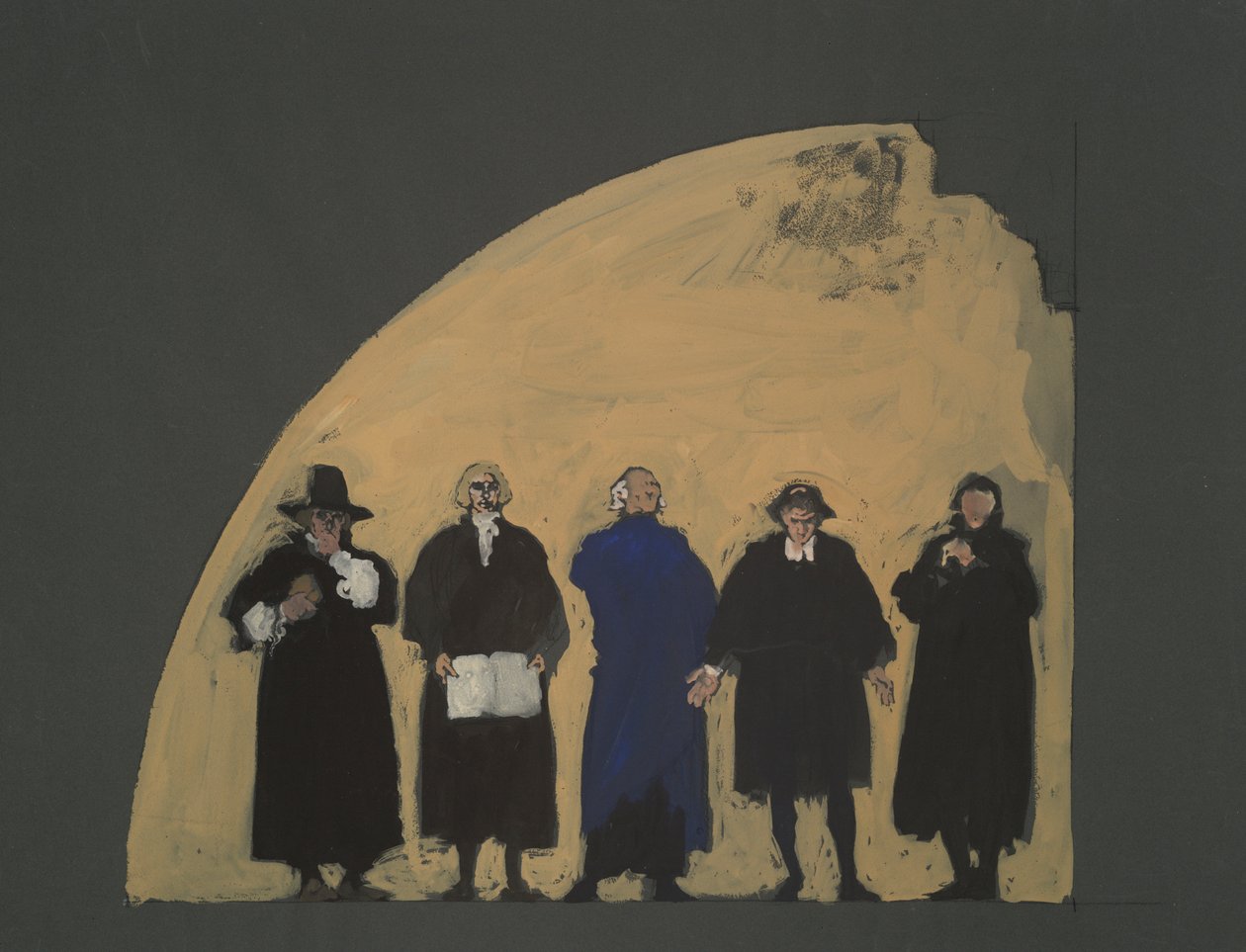 Viisi lainsäätäjää, varhainen tutkimus korkeimman oikeuden kunnianosoituksista (toteutumatta), osavaltion pääkaupunkirakennuksesta Harrisburgissa, Pennsylvaniassa, 1902-1911 tekijältä Edwin Austin Abbey