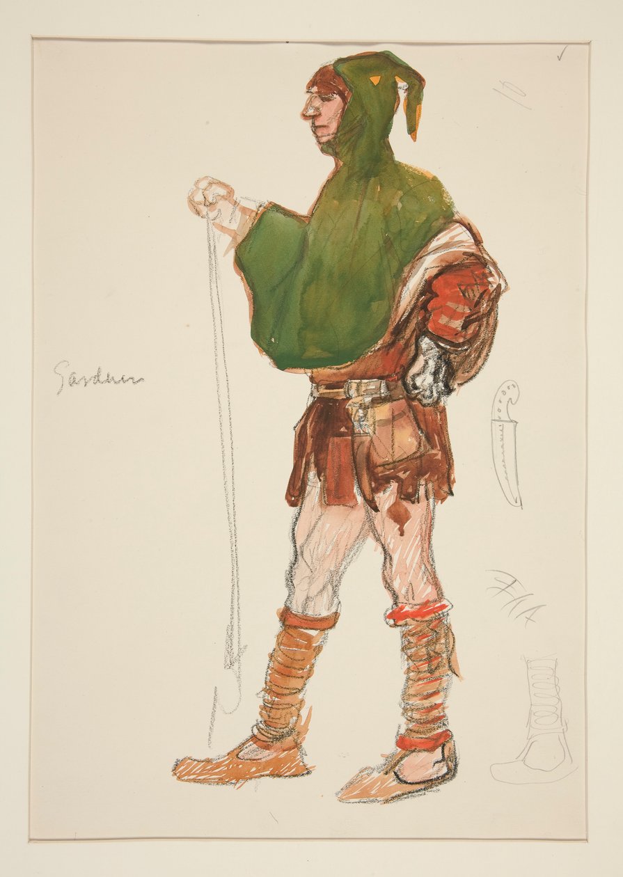 Puutarhuri, pukupiirros Henry Irvingille tekijältä Edwin Austin Abbey