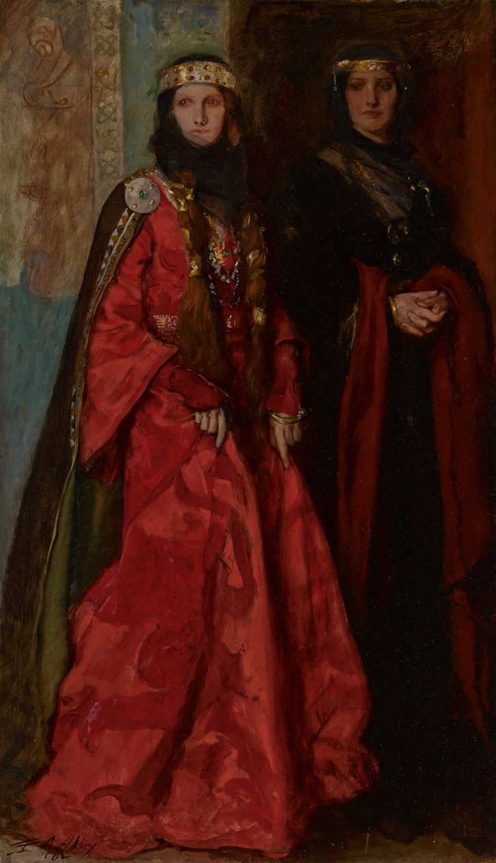 Goneril ja Regan, kuningas Lear, näytös I, kohtaus I tekijältä Edwin Austin Abbey