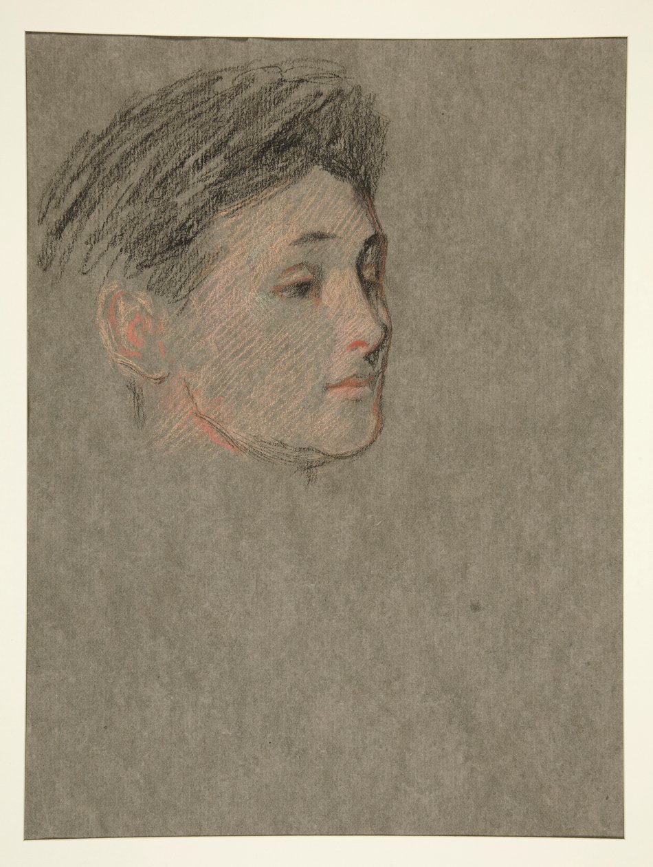 Naisen pää, mustat hiukset, Edwardin kruunajaisiin. VII tekijältä Edwin Austin Abbey