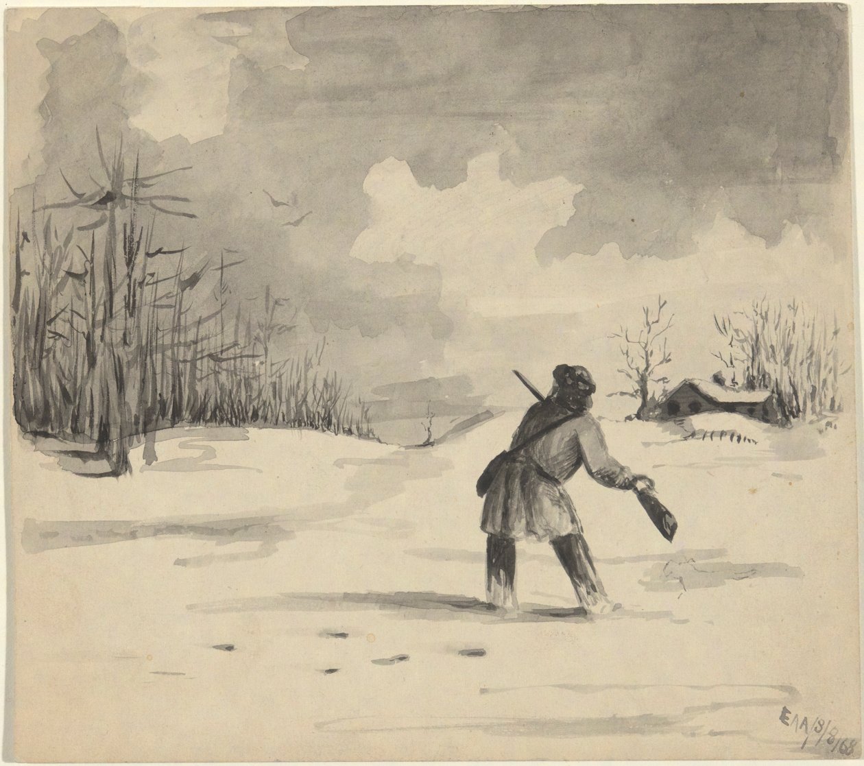 Metsästäjä lumessa tekijältä Edwin Austin Abbey