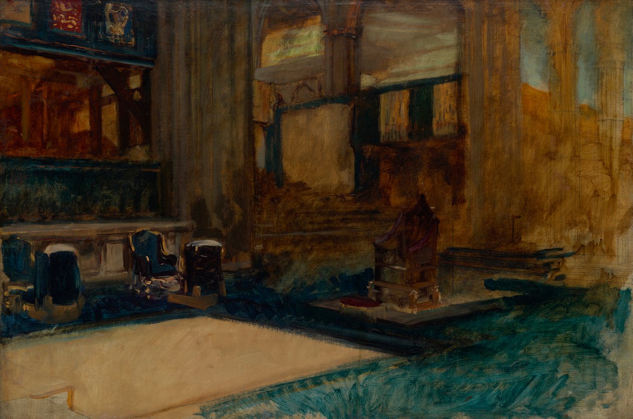 Westminster Abbeyn sisustustutkimus kuningas Edward VII:n kruunajaista varten tekijältä Edwin Austin Abbey