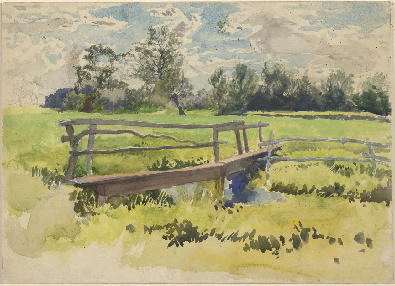 Maisema, suo ja silta tekijältä Edwin Austin Abbey