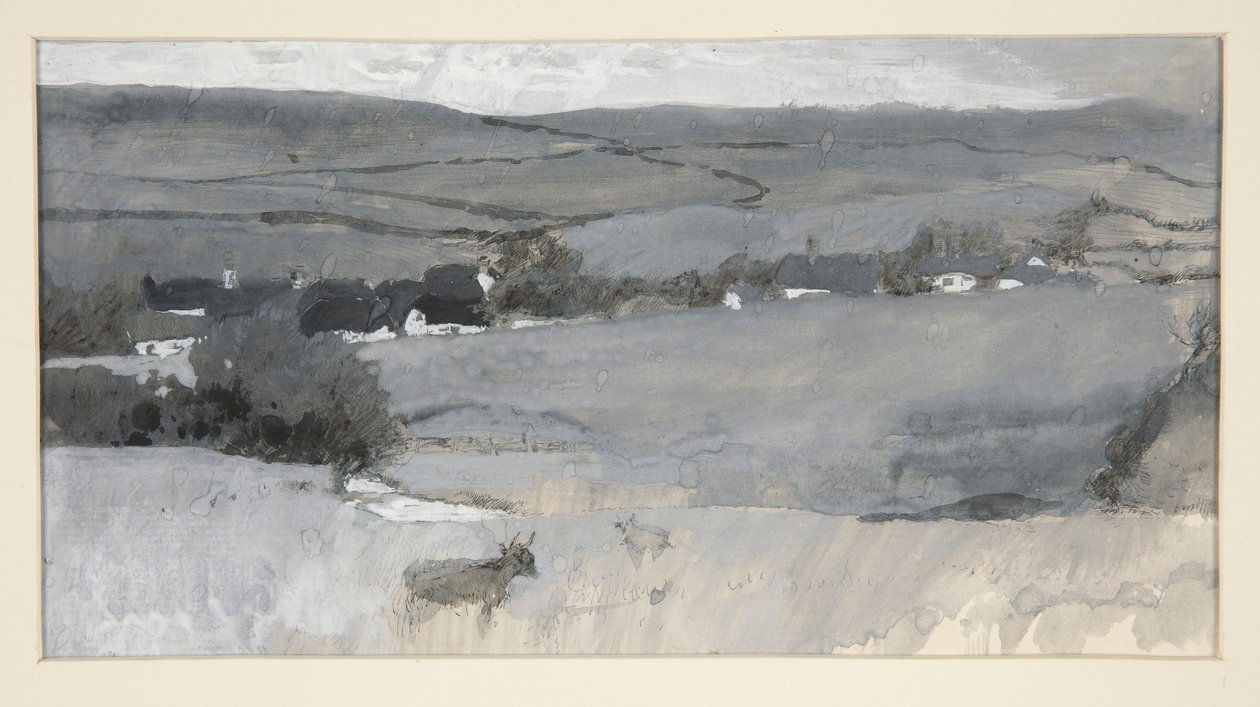 Maisema lehmän kanssa etualalla tekijältä Edwin Austin Abbey