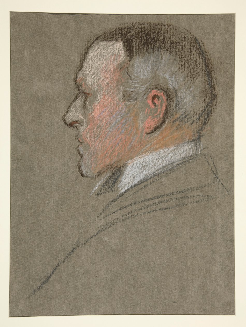 Miehen vasen profiilipää, Edwardin kruunaus. VII tekijältä Edwin Austin Abbey