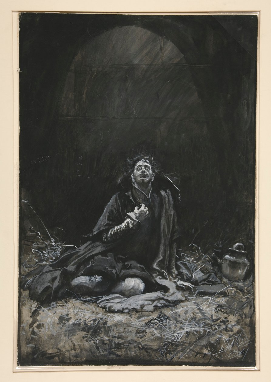 Malvolio vankityrmässä, kuvitus näytökselle III, kohtaus iv, kahdestoista yö tekijältä Edwin Austin Abbey