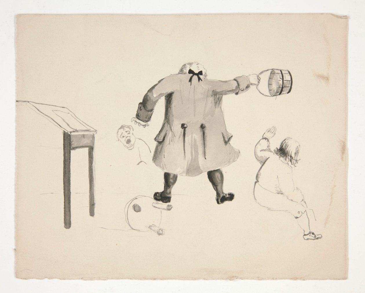Mies Swinging Bucket at Two Boys (recto); Kaksi miestä seinän takana (versio) tekijältä Edwin Austin Abbey