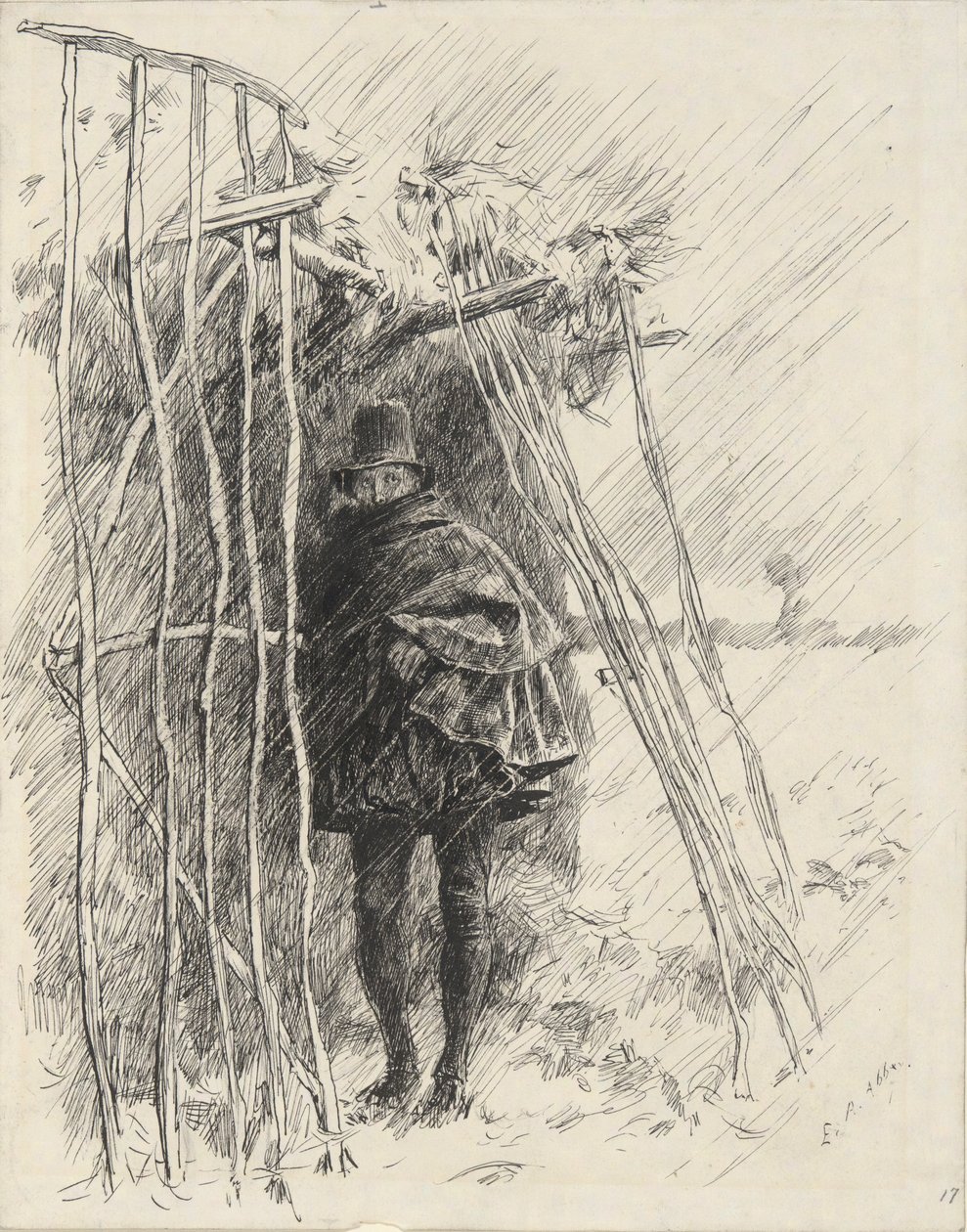 Mies sateessa, opi havainnollistamaan tekijältä Edwin Austin Abbey