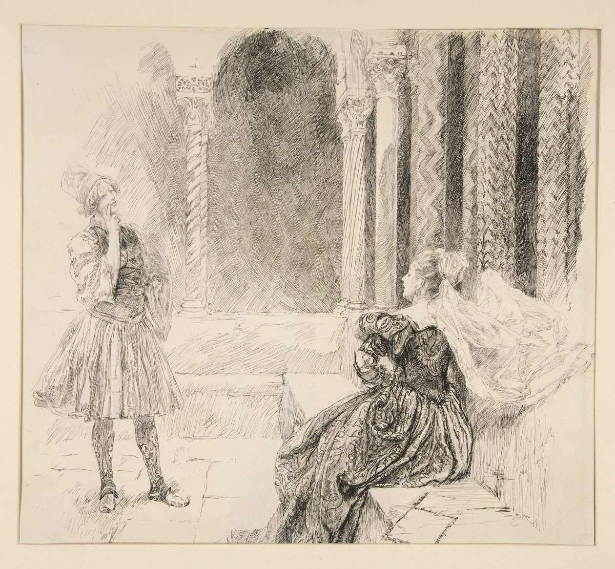 Olivia ja Viola, kuvitus näytökselle I, kohtaus v, kahdestoista yö tekijältä Edwin Austin Abbey
