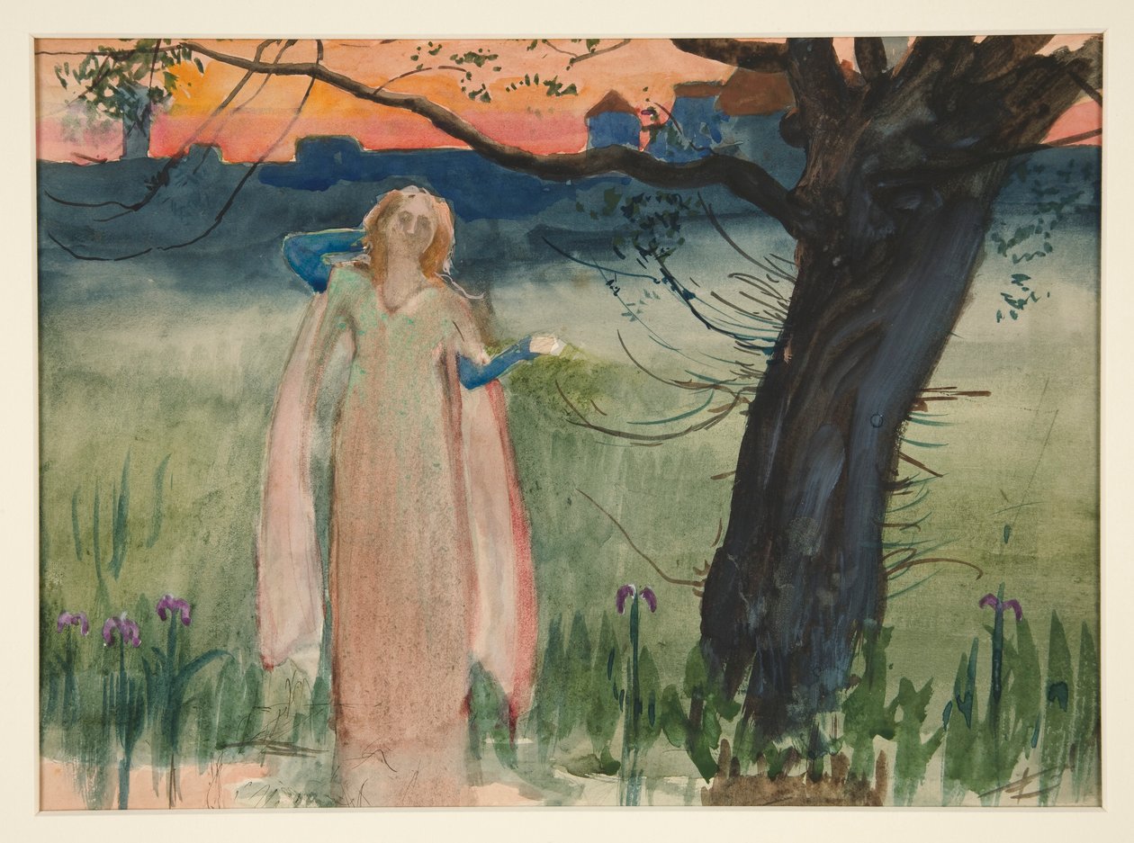 Ophelia puron rannalla - IV näytös, kohtaus VII, Hamlet tekijältä Edwin Austin Abbey
