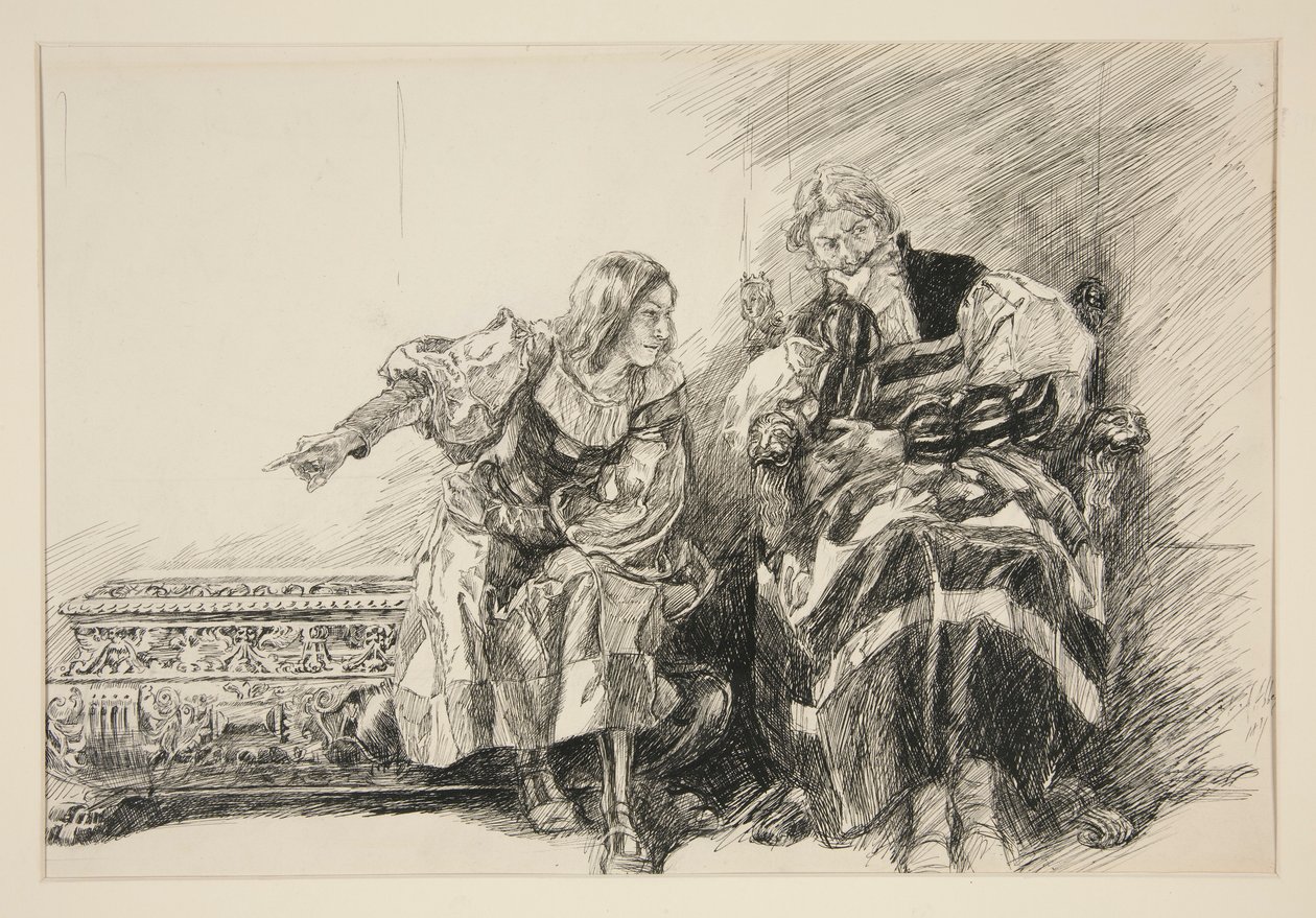 Proteus ja herttua, näytös III, kohtaus i, Kaksi Veronan herraa tekijältä Edwin Austin Abbey