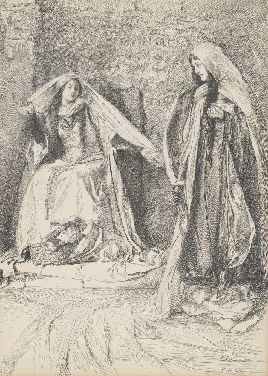 Rebecca ja Rowena, kuvitus Ivanhoelle tekijältä Edwin Austin Abbey
