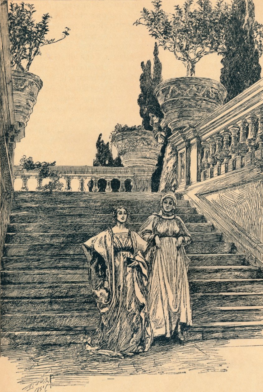 Kohtaus elokuvasta Much Ado about Nothing, c1890 tekijältä Edwin Austin Abbey