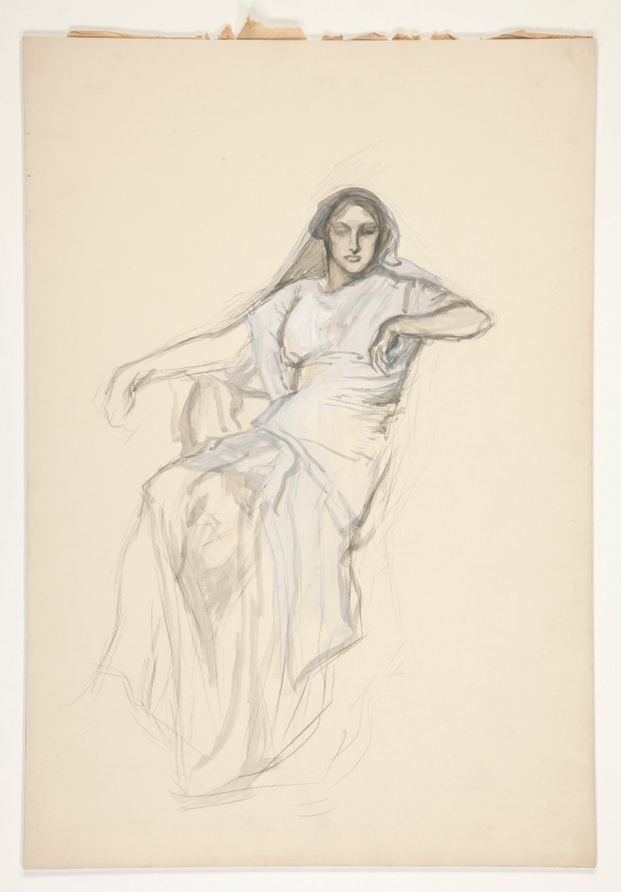 Istuva nainen, luonnos tuntemattomaan Shakespearen näytelmään tekijältä Edwin Austin Abbey