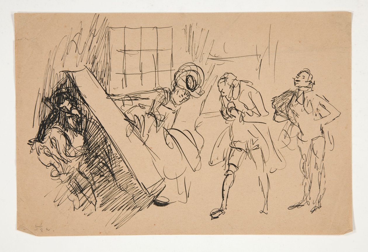 Sketch for School for Scandal, kuvitus Scribnerille tekijältä Edwin Austin Abbey
