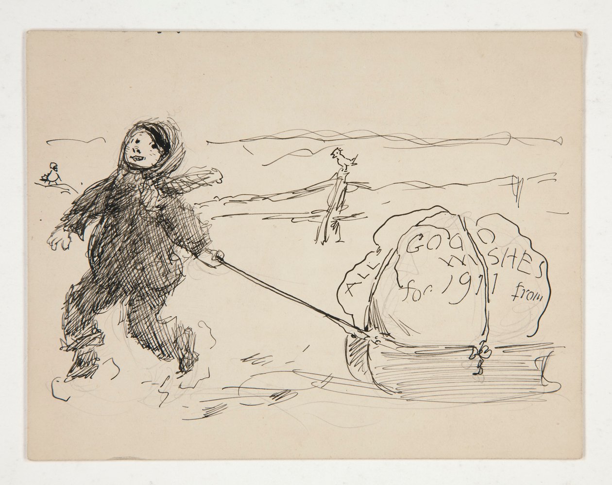 Luonnos onnittelukortille: KAIKKI HYVÄT TOIVOT VUODELLE 1911 alkaen tekijältä Edwin Austin Abbey