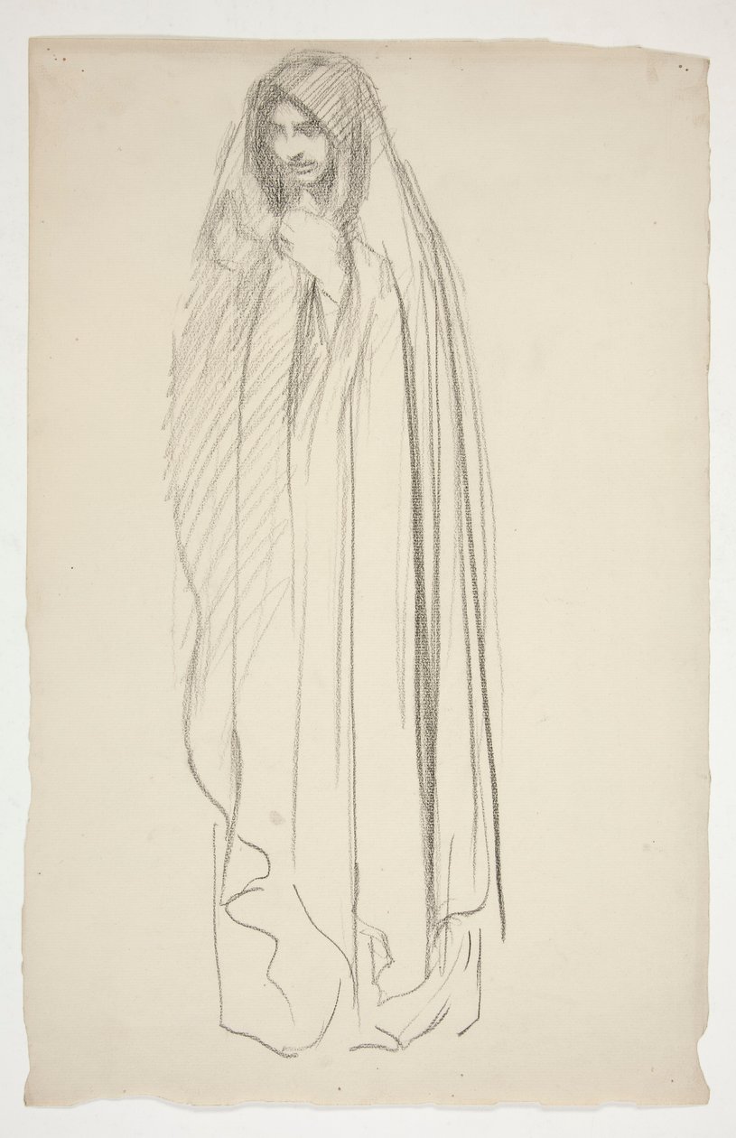 Luonnos peitetystä naishahmosta Kolmelle Marialle ristillä tekijältä Edwin Austin Abbey