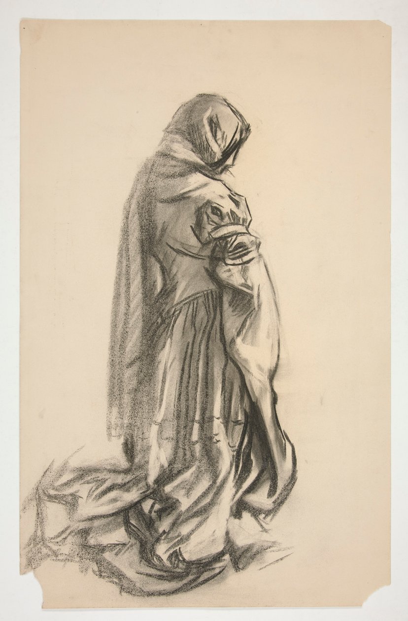 Sketch of a kneeling female figure in pink dress for Galahad the Deliverer, one of the Holy Grail murals at the Boston Public Library tekijältä Edwin Austin Abbey