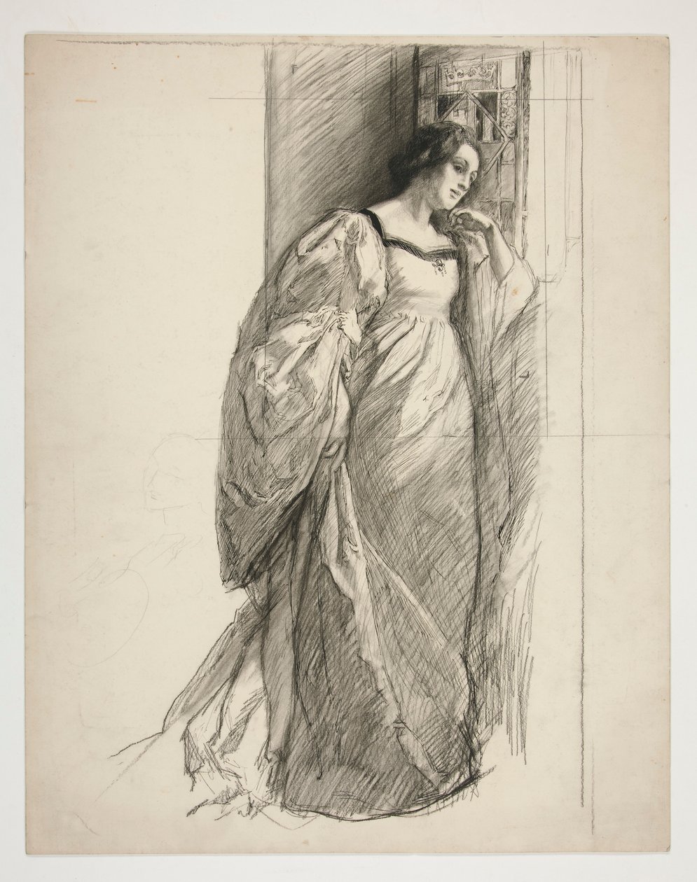 Luonnos naisesta, kuvitus tekijältä Edwin Austin Abbey