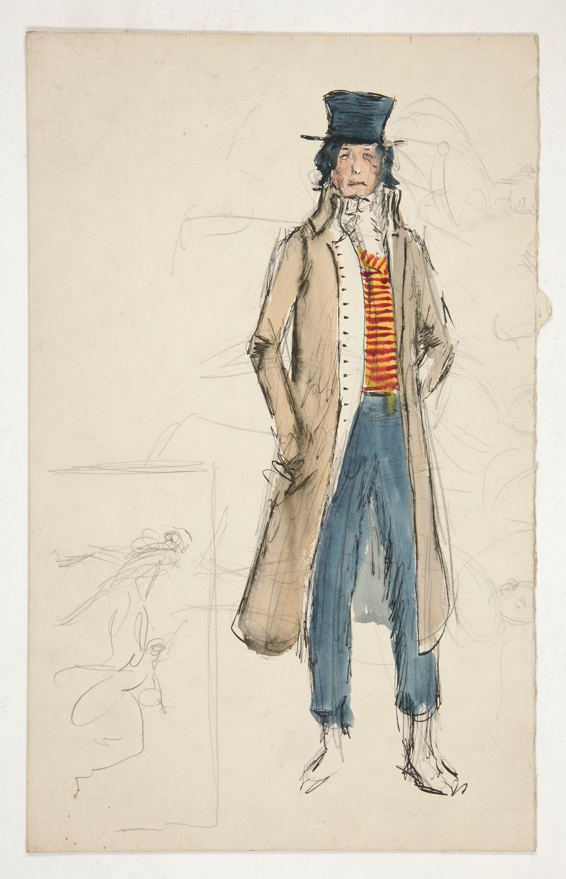 Luonnos miehestä - pukututkimus La Toscalle(?) tekijältä Edwin Austin Abbey