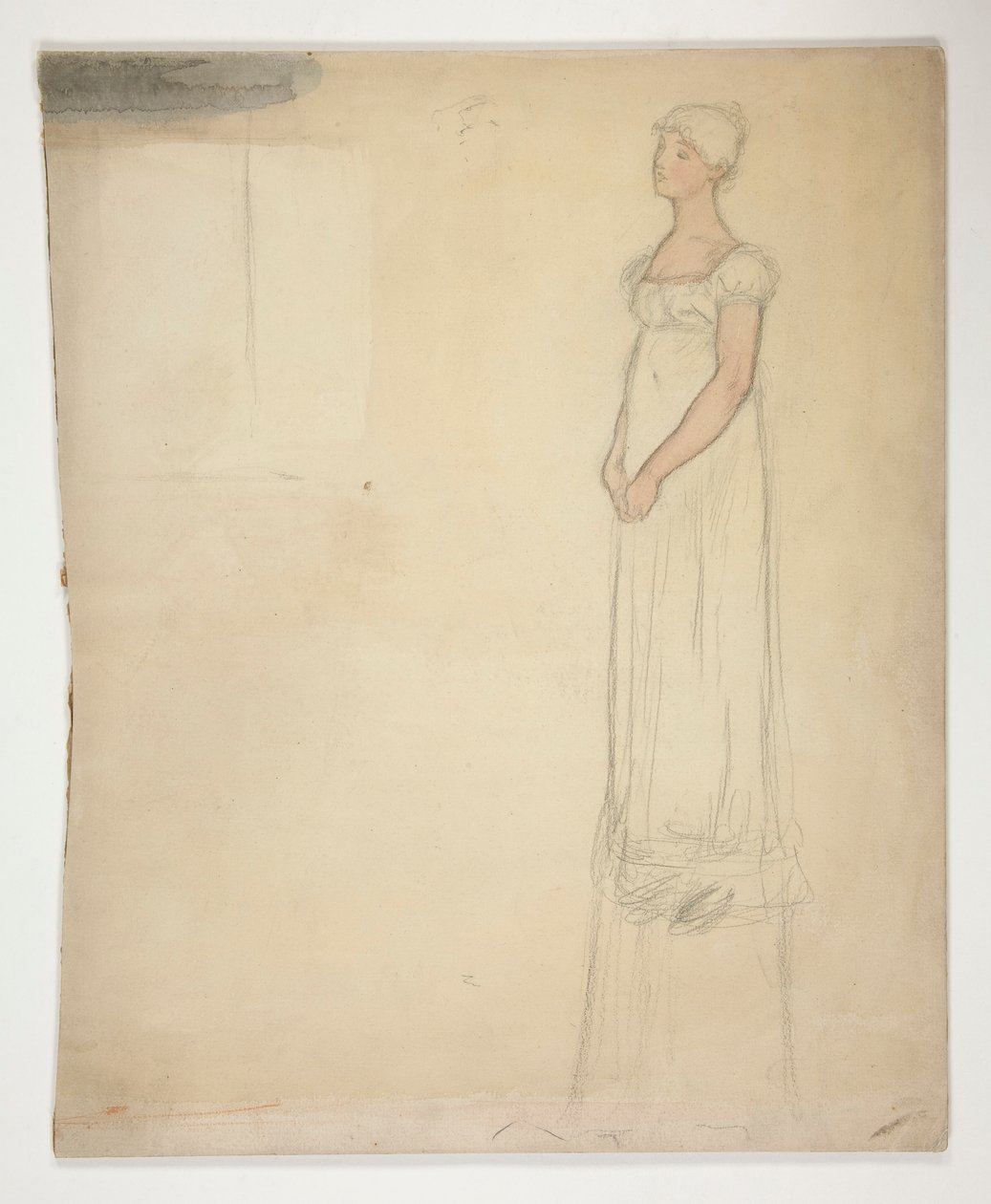 Luonnos naisesta - pukututkimus näytelmään? tekijältä Edwin Austin Abbey