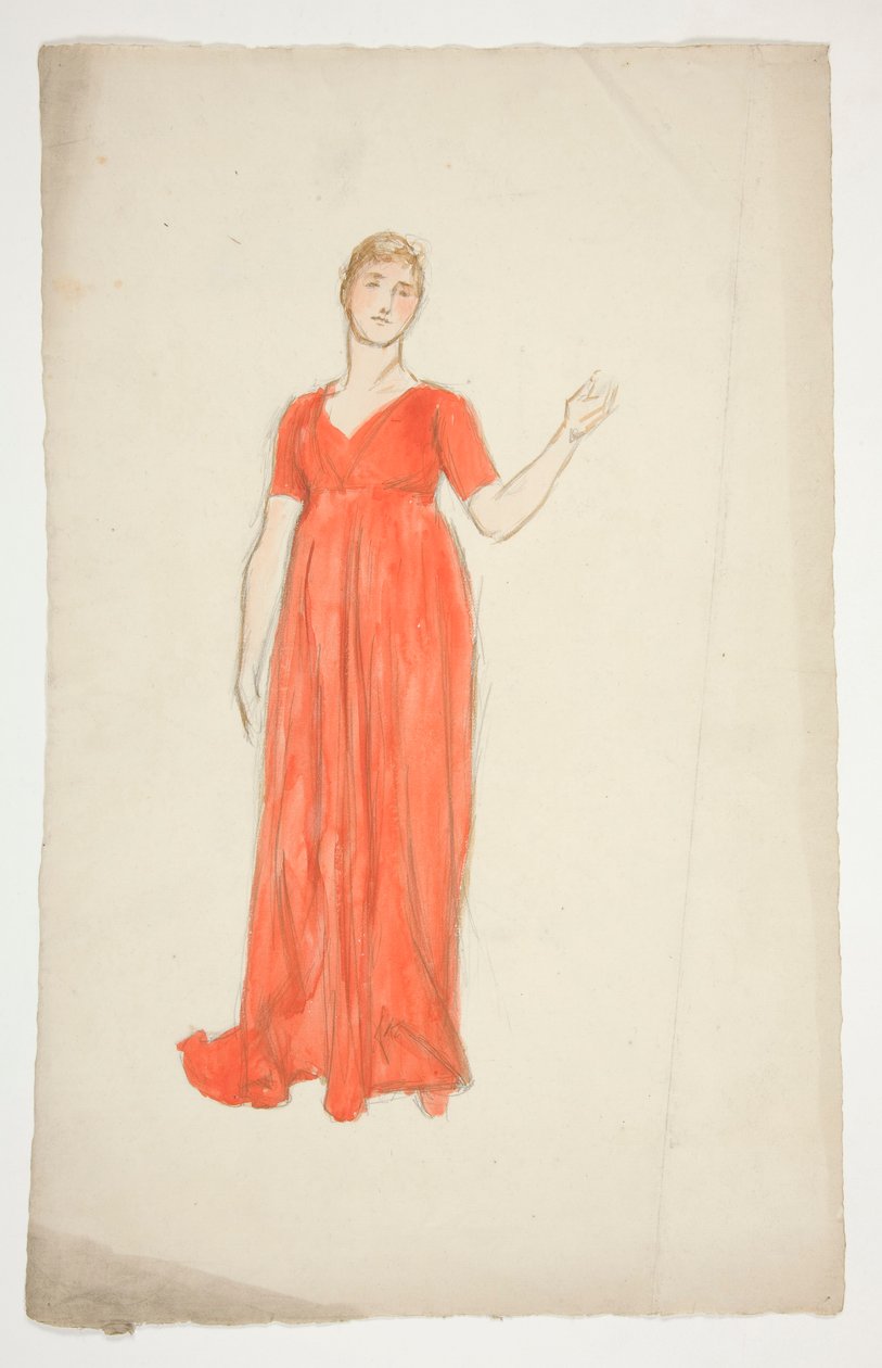 Luonnos naisesta - pukututkimus näytelmään? tekijältä Edwin Austin Abbey