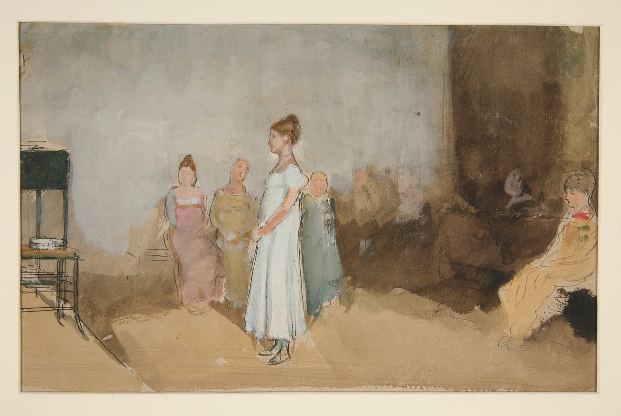 Luonnos naisesta sisätiloissa - tunnistamaton kuva tekijältä Edwin Austin Abbey